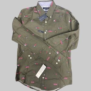 NWT- BOYS XSTommy Hilfiger Olive Green  Shirt, Slim Fit